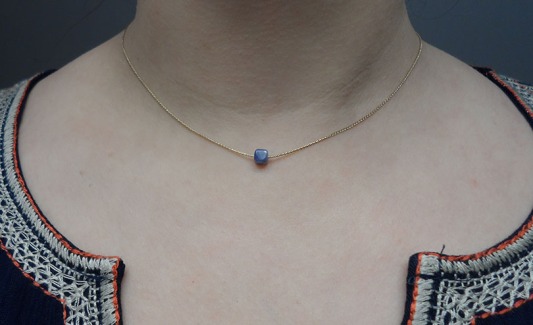 delicate tiny cube blue gold necklace golden tote
