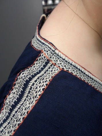 golden tote navy embroidered trim top stitching detail